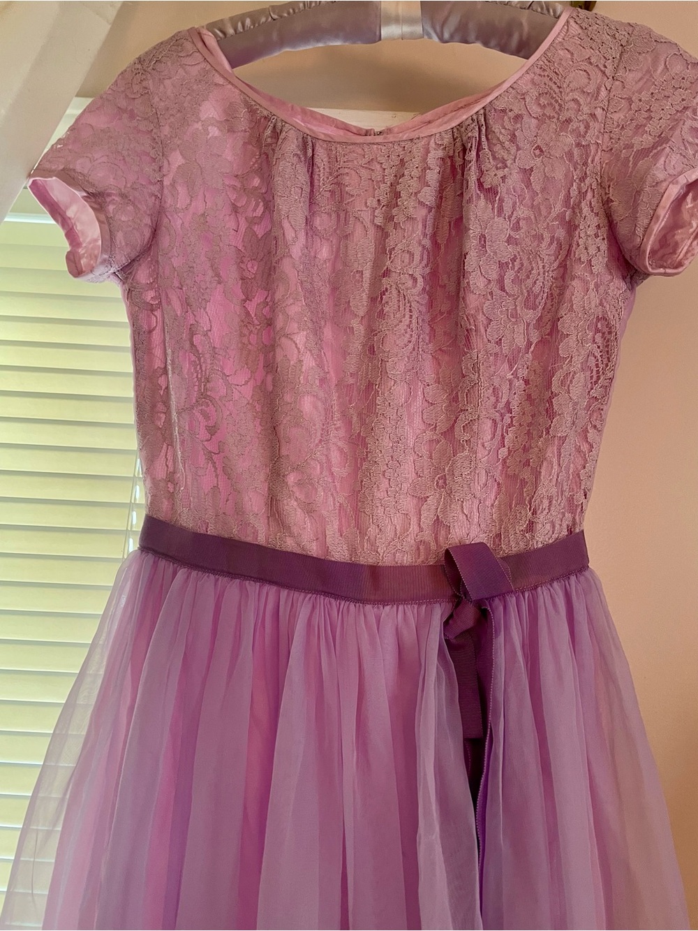 1960s Lavender Lace Cupcake Party Dress with Grosgrain Ribbon Waist Back Zip - Picture 10 of 12